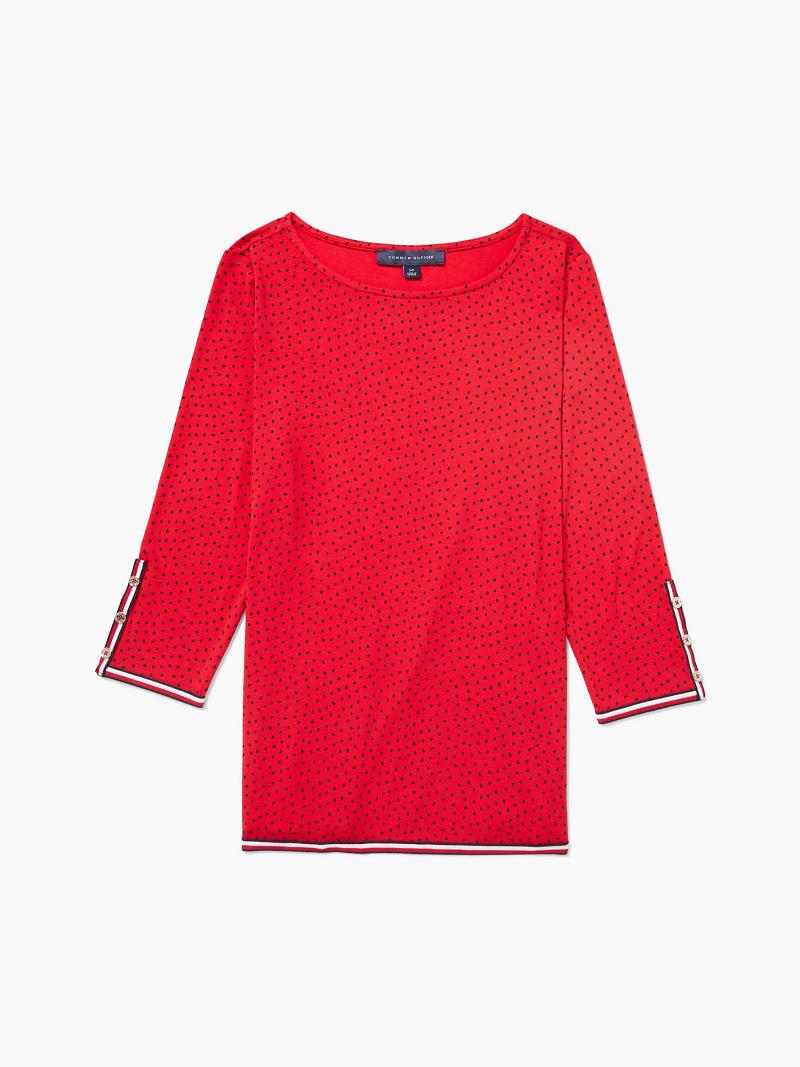 Női Tommy Hilfiger Essential Dot Tunic Felsők Piros | HU 494DFM